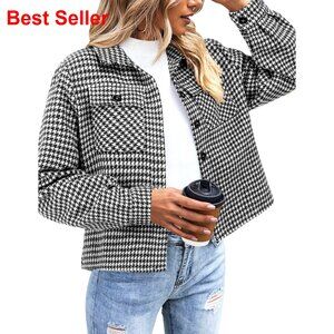 Cropped Flannel Shacket Jacket Plaid Button Down Casual Tops
